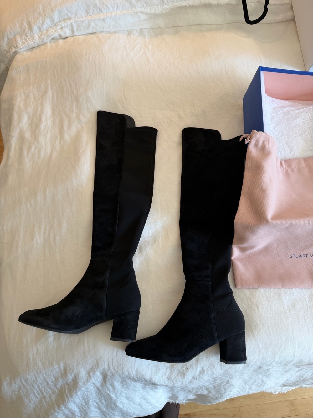 Stuart Weitzman Black Over-The-Knee Suede Block Heel Boots